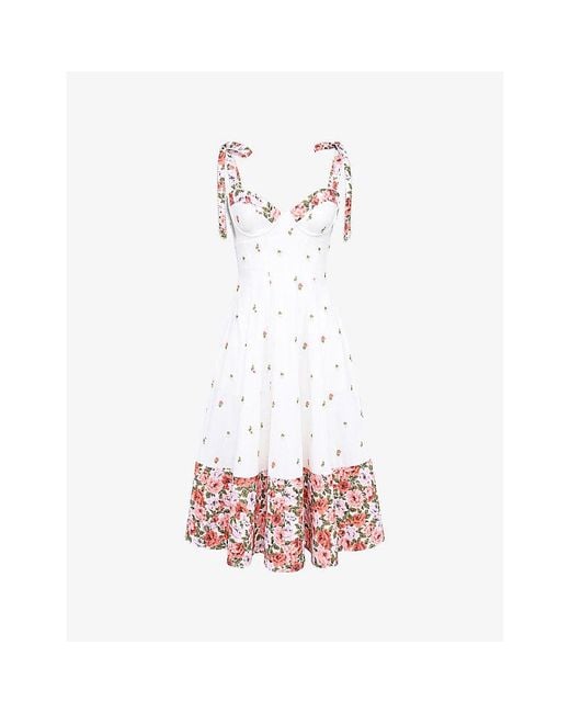 House Of Cb Women's White Emely Floral-Print Cotton Midi Dress