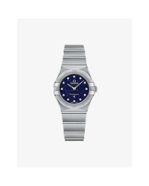 Omega Blue Constellation Stainless-Steel And Diamond Quartz Watch 25Mm for men