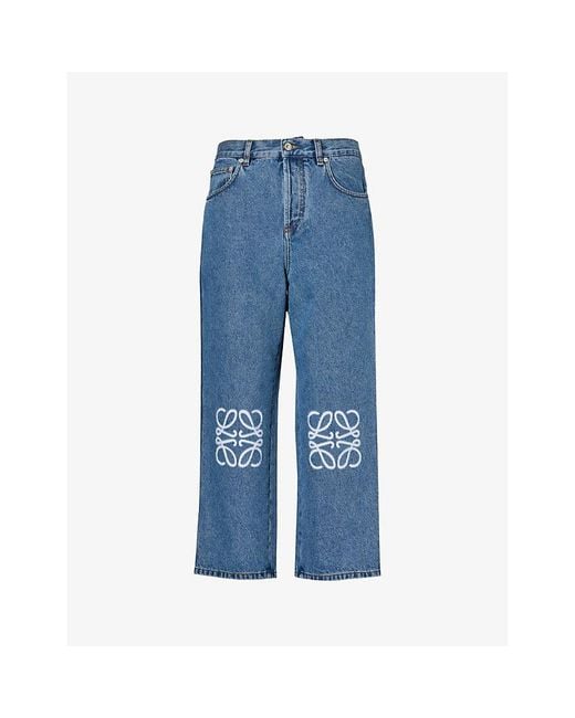 Loewe Blue Anagram Mid-rise Wide-leg Cropped Jeans