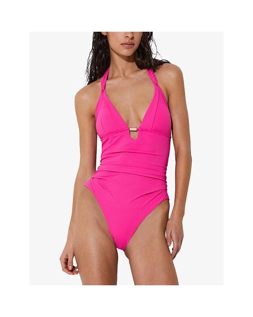 Reiss Pink Nadine Pleat-Detail Swimsuit