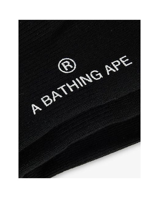 A Bathing Ape Black Shark-Print Cotton-Blend Socks for men