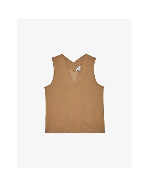 Reiss Brown Mira V-Neck Sleeveless Woven Top
