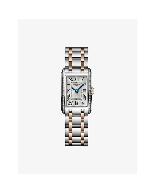 Longines White L5.258.5.79.7 Dolcevita Rectangular Stainless-Steel, 0.280Ct Diamond And Pvd Quartz Watch