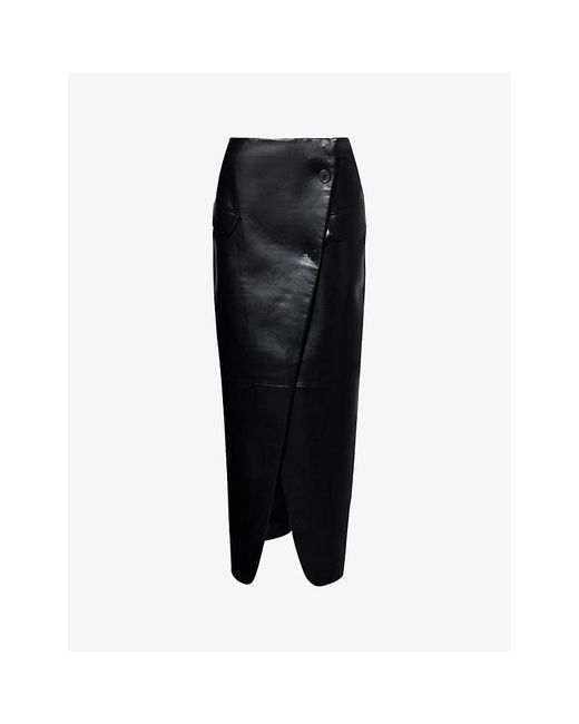 Frankie Shop Black Nan Crossover Faux-leather Maxi Skirt