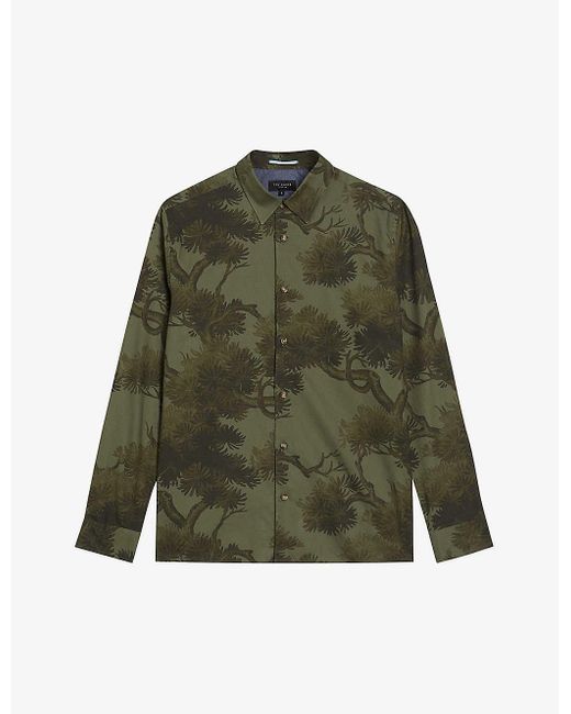 Ted Baker Green Goxhill Leaf-print Regular-fit Cotton Shirt for men