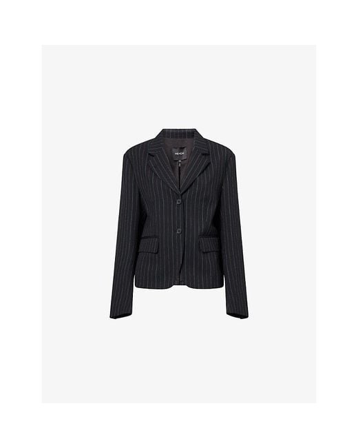 ME+EM Black Pinstripe Boxy-Fit Wool-Blend Blazer