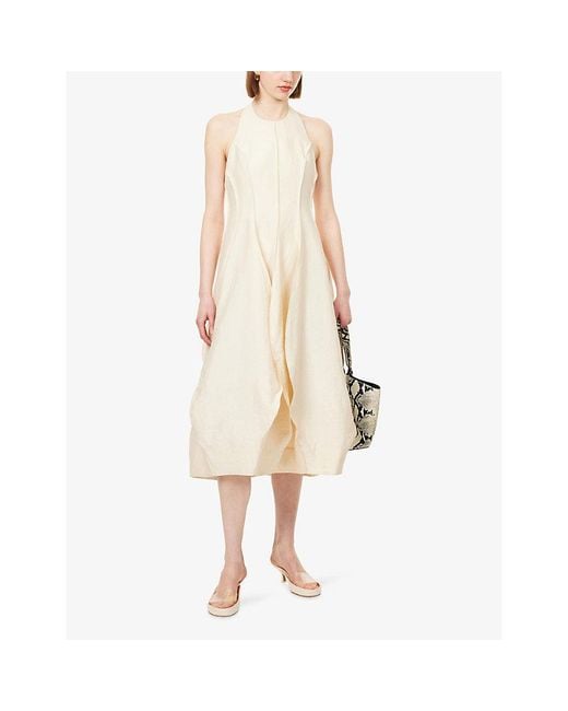 RÓHE Frames Natural Low-Back Tulip Linen-Blend Midi Dress