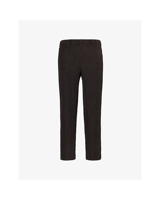 Homme Plissé Issey Miyake Black Kersey Pleats Two-Slip-Pockets Straight-Leg Regular-Fit Knitted Trousers for men