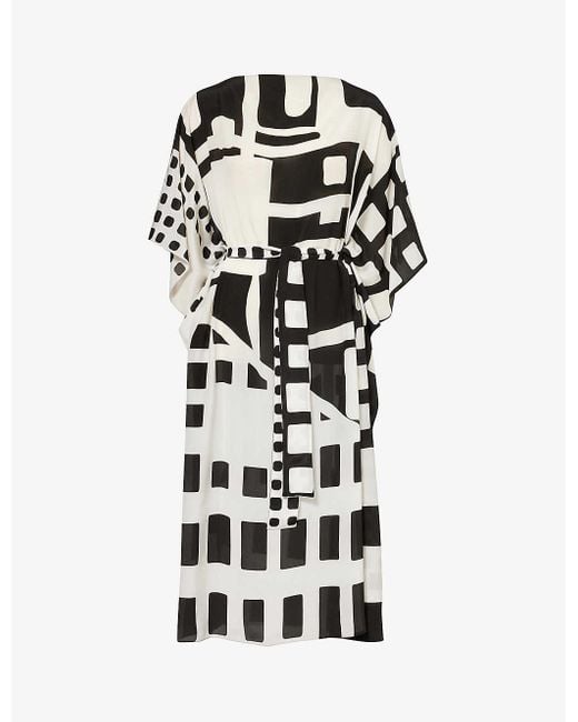 Max Mara White Rossana Geometric-pattern Silk Maxi Dress
