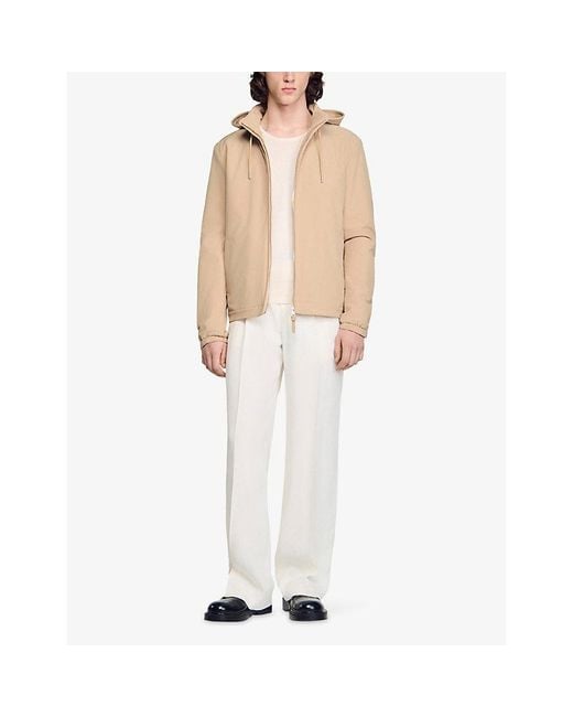 Sandro Natural Hooded Zip-Up Shell Jacket for men