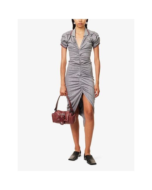 Vivienne Westwood Gray Polo-Collar Pulling Cotton Midi Dress