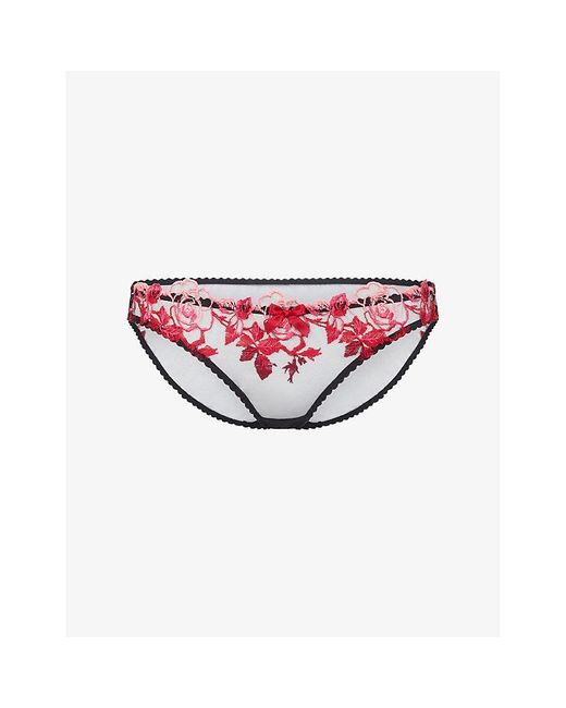 Agent Provocateur White Callypso Floral-Embroidered Mesh Briefs