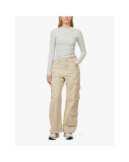 ADANOLA Natural Cargo-pocket Wide-leg High-rise Cotton-twill Trousers X