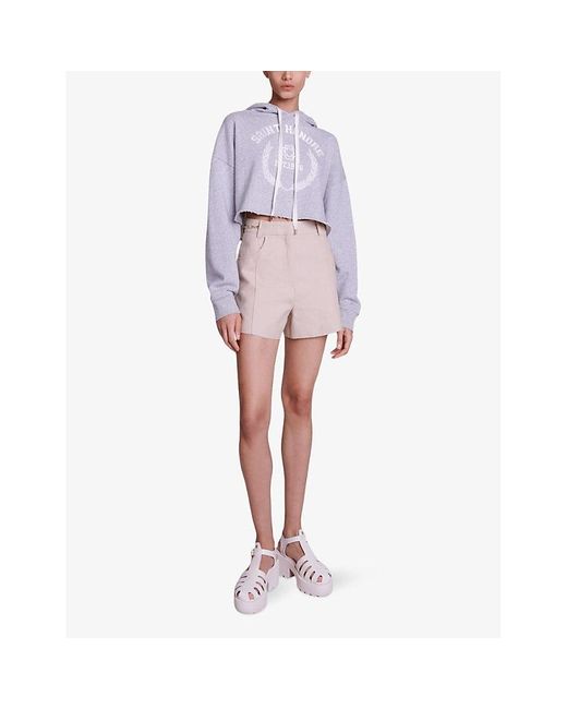 Maje Pink Curb-chain High-rise Linen And Cotton-blend Shorts