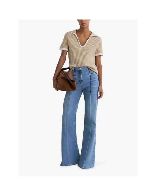 Reiss Natural Ottilie Open-Collar Cotton And Linen Top