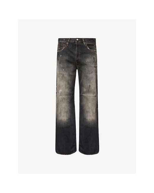 Acne Studios Men's Gray Trafalgar Wide-Leg Brand-Patch Denim Jeans