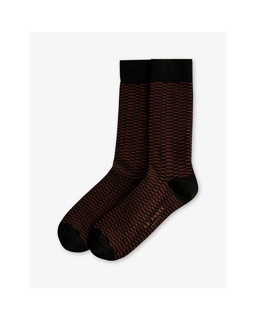 Ted Baker Black Sokkone Crew-length Patterned Stretch-cotton Socks for men