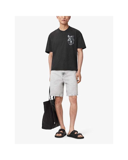 AllSaints Black Seraph Graphic-Print Cotton T-Shirt for men