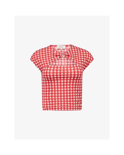 FRAME Red The Casino Check Stretch-Woven Top