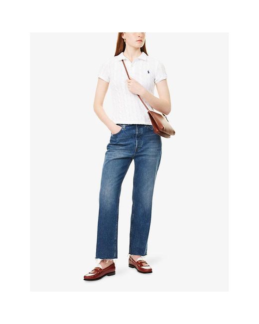 Polo Ralph Lauren White Cable-Knit Short-Sleeves Cotton-Knit Polo Shirt