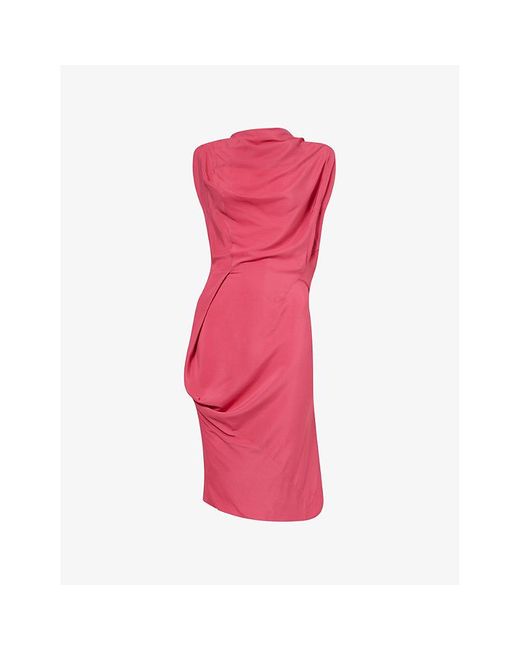 Vivienne Westwood Pink Fond Draped Sleeveless Woven Midi Dress