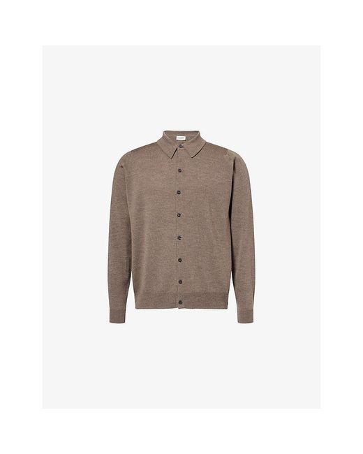 John Smedley Brown Tibor Long-Sleeve Merino-Wool Polo Shirt for men