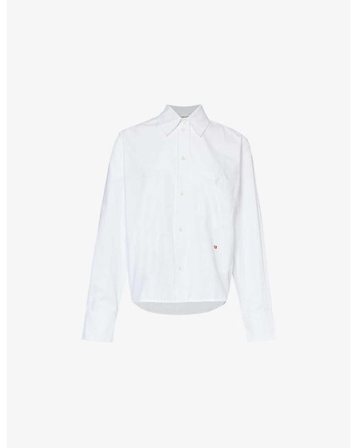 Victoria Beckham White Brand-embroidered Patch-pocket Cotton-poplin Shirt