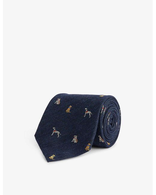 Paul Smith Blue Dog-embroidered Silk-blend Tie for men