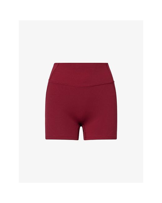 BO+TEE Red High-Rise Logo Stretch-Woven Shorts