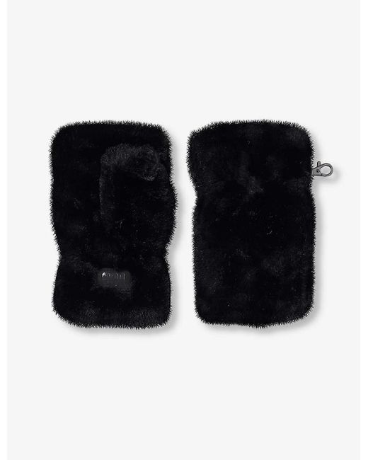 Ugg Black Fingerless Logo-patch Faux-fur Gloves
