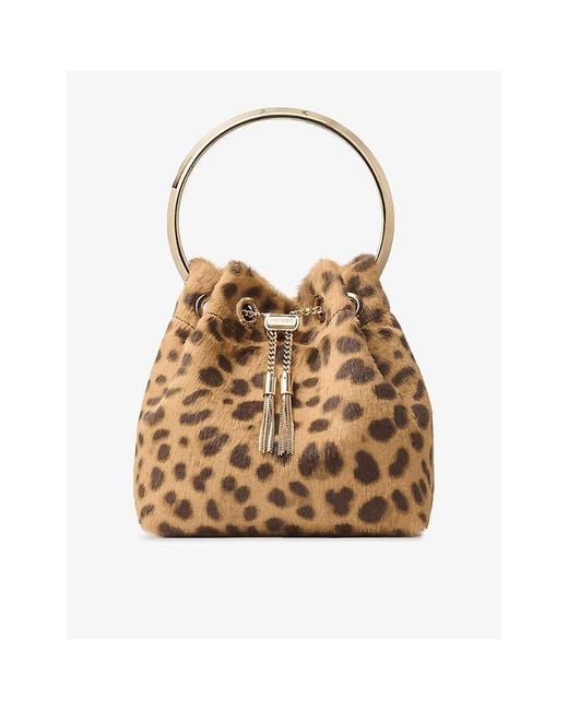 Jimmy Choo Brown Bon Bon Leopard-Print Pony Hair-Leather Top-Handle Bag