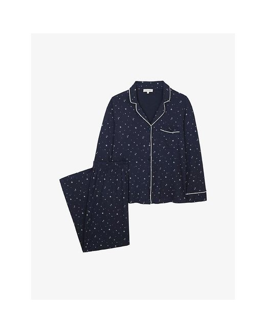 The White Company Blue Star-Pattern Jersey Pyjamas