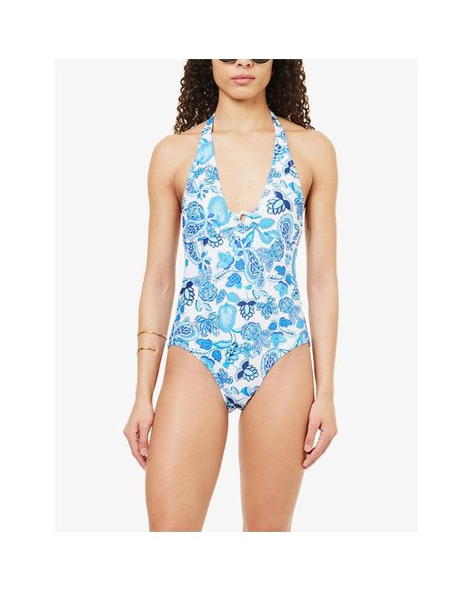 Aspiga Blue Graphic-pattern Stretch Recycled-polyester Swimsuit
