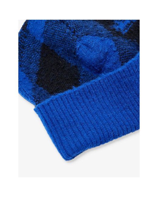 Burberry Blue Argyle Check-pattern Wool-knit Beanie