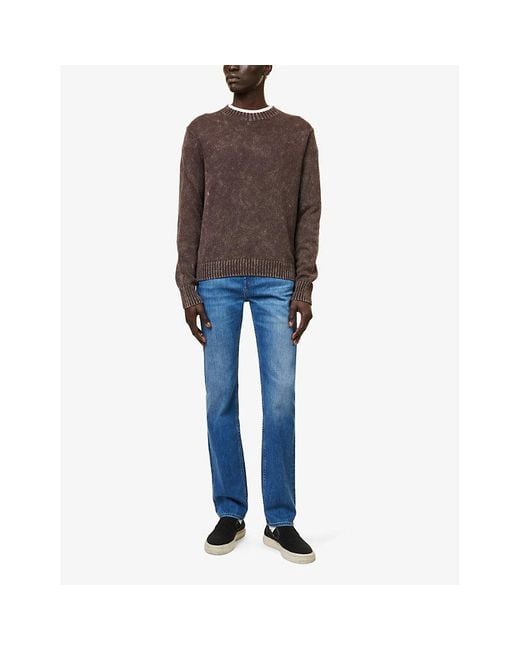 7 For All Mankind Blue Slimmy Luxe Straight-Leg Mid-Rise Stretch Denim-Blend Jeans for men