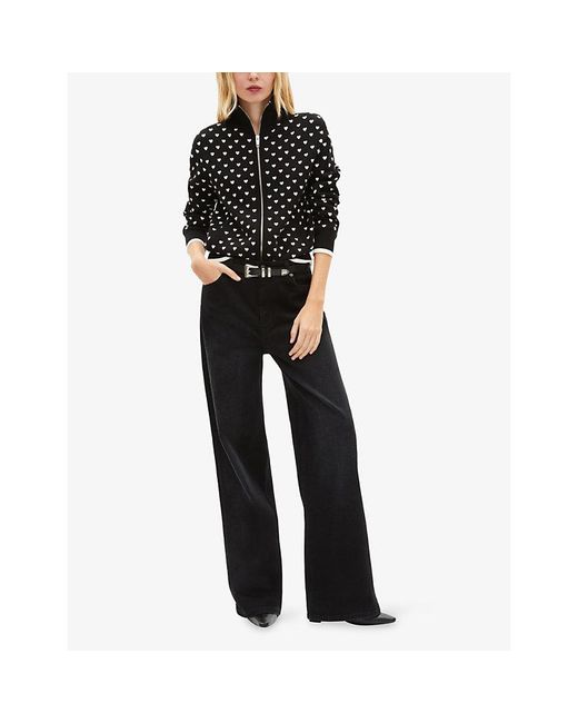 The Kooples Black Zipped Heart-Print Knitted Cardigan