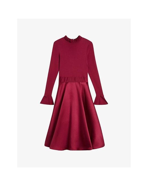 Ted Baker Red Zadi Frill-detail Full-skirt Woven Dress