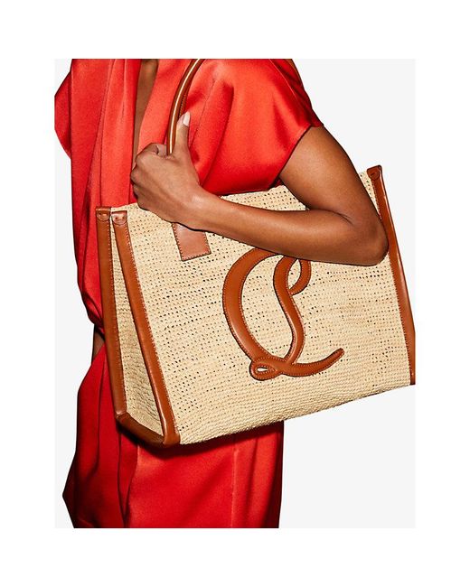 Christian Louboutin Brown By My Side Mini Raffia And Leather Large Tote Bag