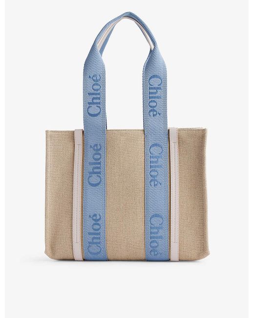 Chloé Blue Woody Canvas And Leather Tote Bag