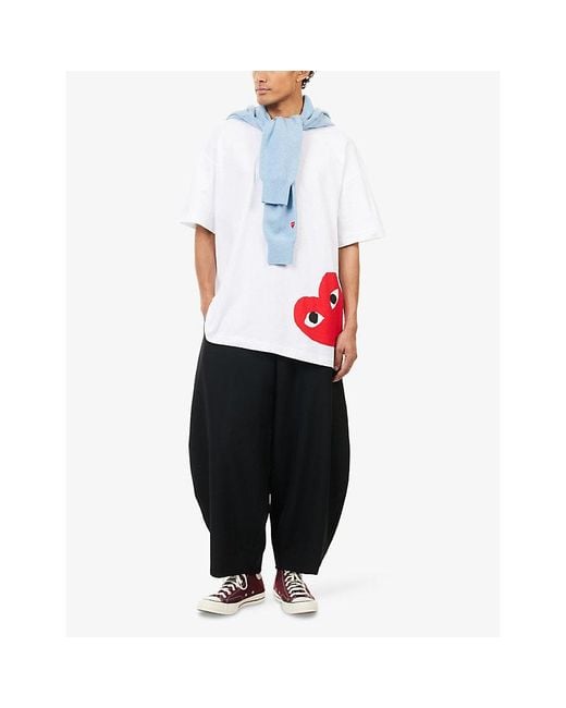 COMME DES GARÇONS PLAY White Heart-Print Oversized Cotton-Jersey T-Shirt for men