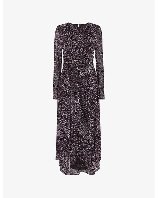 Whistles Purple Feather Leopard-print Stretch-recycled Polyester Midi Dress