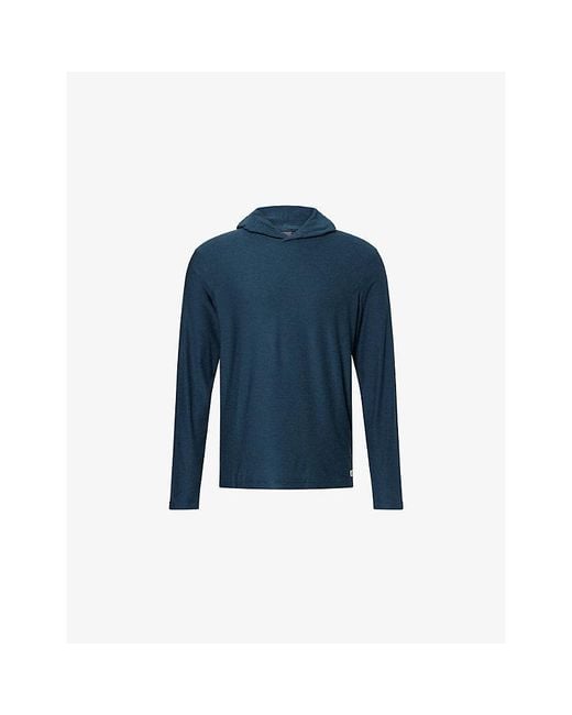 vuori Blue Strato Tech Logo-Patch Stretch-Jersey Hoodie for men