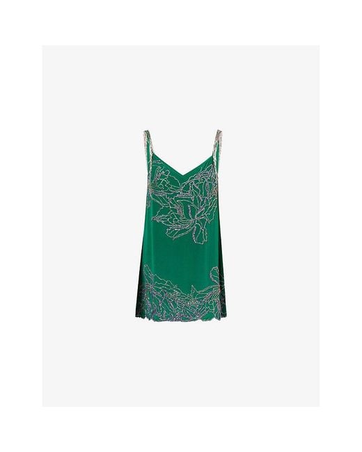 Dries Van Noten Green Centa Embellished Silk Top