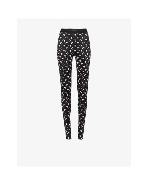 MARINE SERRE Black Moon-Print Stirrup-Cuff Stretch-Jersey Leggings