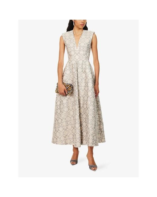 Huishan Zhang Natural Kyle Jacquard Cotton-Blend Maxi Dress