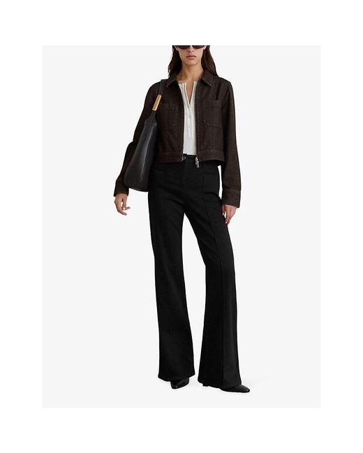 Reiss Black Lotta Cropped Denim Jacket