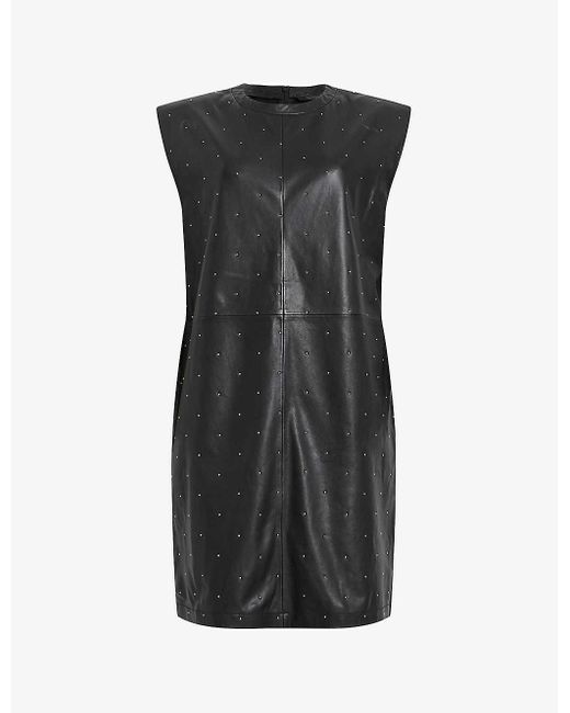 AllSaints Black Mika Pinstud-embellished Leather Mini Dress