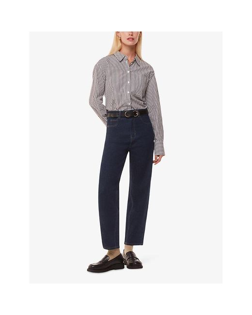 Whistles Blue Barrel-Leg High-Rise Stretch-Denim Jeans