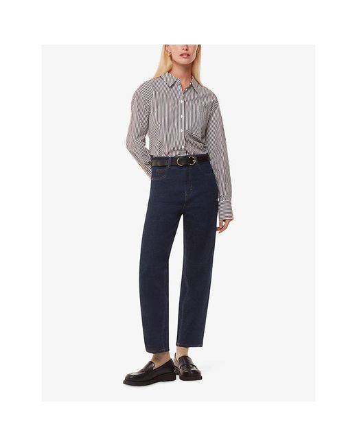 Whistles Blue Barrel-Leg High-Rise Stretch-Denim Jeans