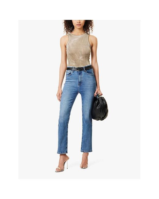 GOOD AMERICAN Blue Faded-Wash Straight-Leg Mid-Rise Stretch-Denim Blend Jeans